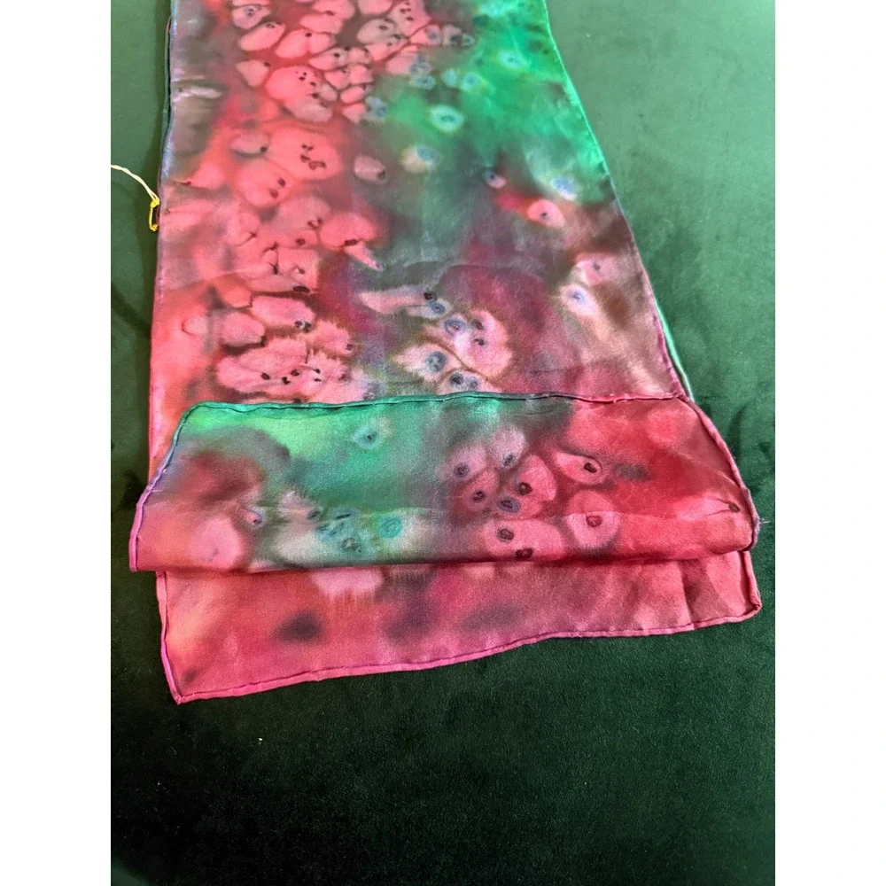 Leila Kazimi Fiber Artist Hand Painted 100% Silk Scarf Abstract 8x52